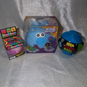 Crazy Fun Neon Fuzz Ball, Squishy Kitty, and NeeDoh Marbleez- One of each!